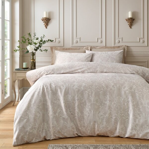 Set copripiumino e federa beige in velluto per letto matrimoniale e per letto esteso 230x220 cm Bridgerton Regal Birds – Catherine Lansfield