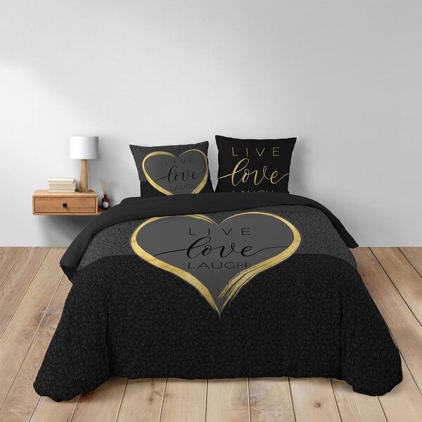 Set copripiumino e federa nero in cotone per letto matrimoniale 200x200 cm Crazy Love – douceur d'intérieur