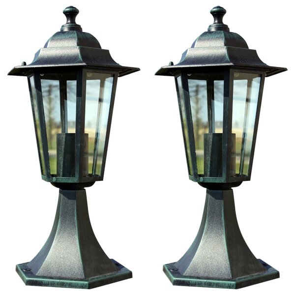 Lampioni da Giardino 2 pz Verde Scuro/Nero in Alluminio