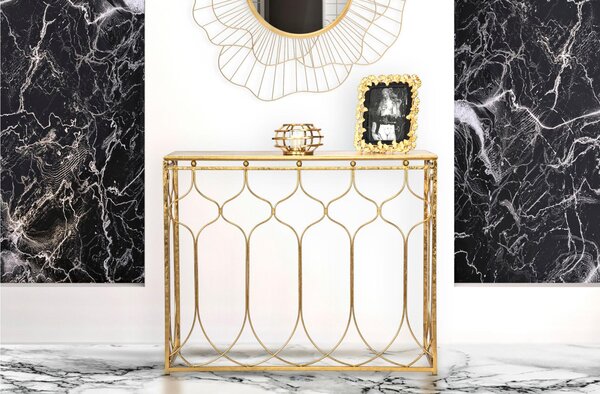 Consolle Tavolo in metallo dorato e ripiano dorato ARAB , Dimensioni 96,5x41x78 cm - Peso 7.0 kg ripiano verniciato colore ORO