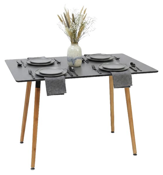 Tavolo da pranzo Relaxdays, angolare, L x P x A: 75 x 110 x 70 cm, MDF, bambù, 4 persone, tavolo da pranzo in stile scandinavo, nero/naturale