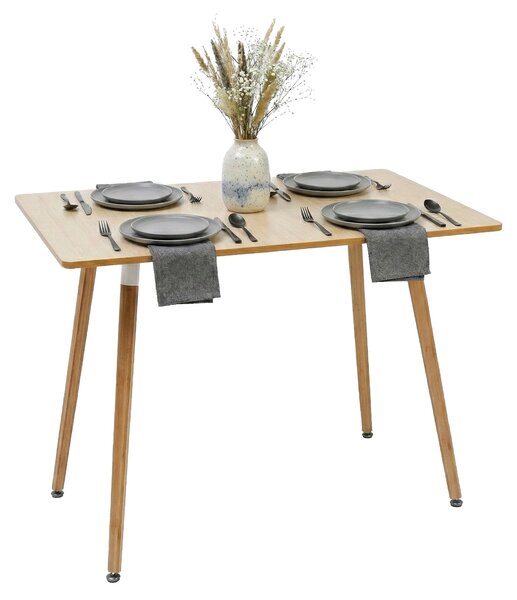 Tavolo da pranzo Relaxdays, rettangolare, A x L x P: 75 x 110 x 70 cm, MDF e bambù, per 4 persone, tavolo da pranzo in stile scandinavo, naturale