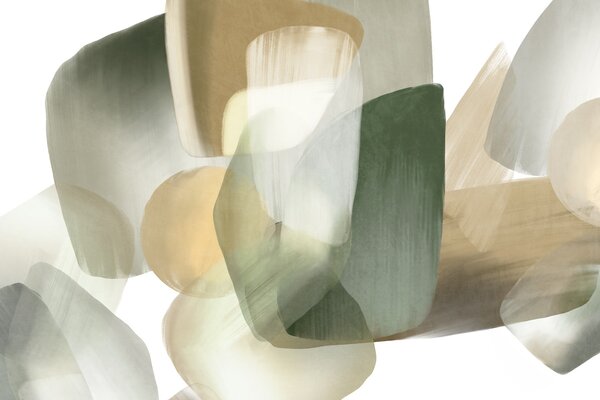 Carta da parati Forme astratte con texture in colori tenui verde e beige, con bordi morbidi e strati, Carta da parati lastrazione, w09642 : Uwalls.it