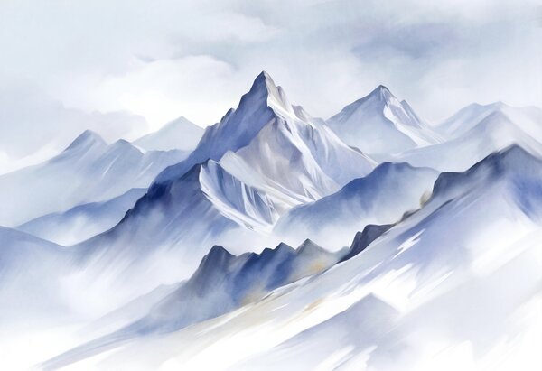 Carta da parati Montagne innevate con texture morbida, effetto acquerello e una tavolozza di colori, Carta da parati Acquerello, w09630 : Uwalls.it