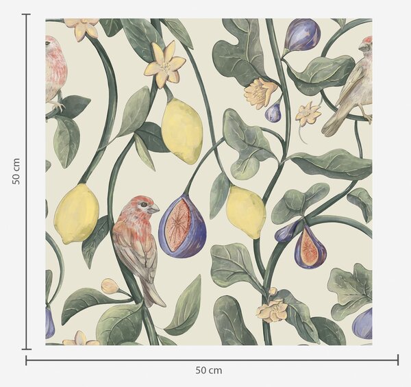 Carta da parati Uccelli tra foglie e frutti, Parati fiori e piante classici, a01107 : Uwalls.it