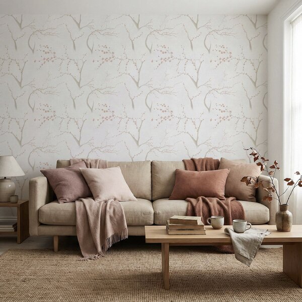 Carta da parati Rami leggeri con fiori rosa, Parati fiori e piante classici, a01111v1 : Uwalls.it