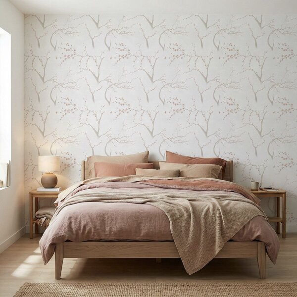 Carta da parati Rami leggeri con fiori rosa, Parati fiori e piante classici, a01111v1 : Uwalls.it