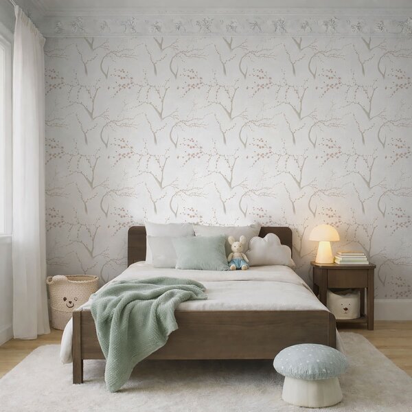 Carta da parati Rami leggeri con fiori rosa, Parati fiori e piante classici, a01111v1 : Uwalls.it