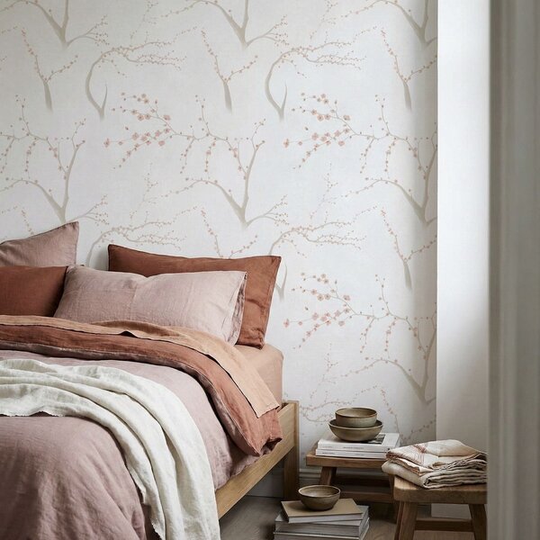 Carta da parati Rami leggeri con fiori rosa, Parati fiori e piante classici, a01111v1 : Uwalls.it