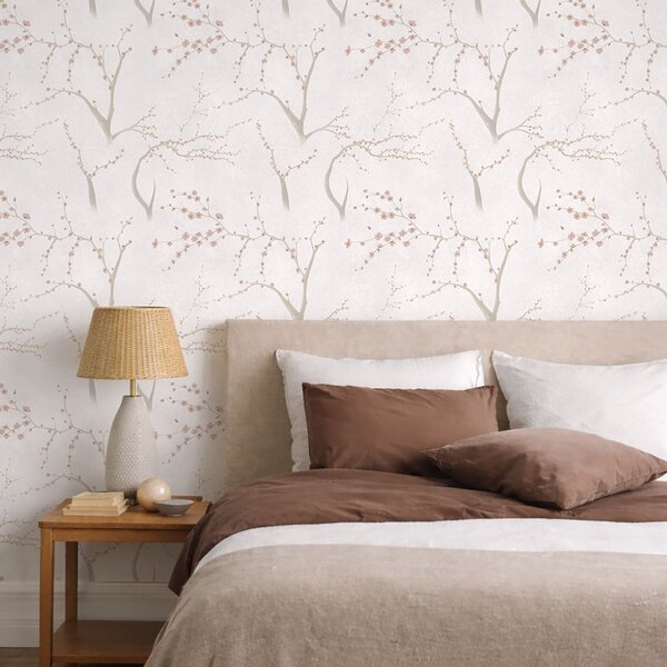 Carta da parati Rami leggeri con fiori rosa, Parati fiori e piante classici, a01111v1 : Uwalls.it
