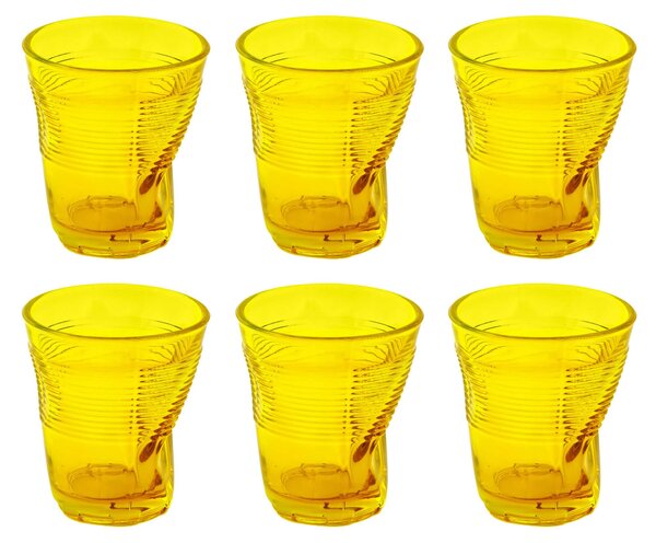 Set 6 Bicchieri Accartocciati 22 Cl Ø8 Cm In Vetro Pressato Kaleidos Gialli