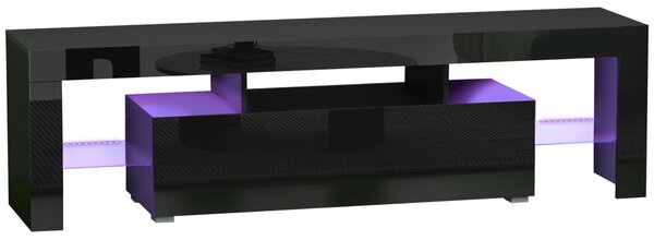 HOMCOM Mobile TV 65" max in MDF e Vetro con 3 Ripiani Aperti, uno Scomparto, Luci a LED di 16 Colori RGB, 160x35x45 cm, Nero