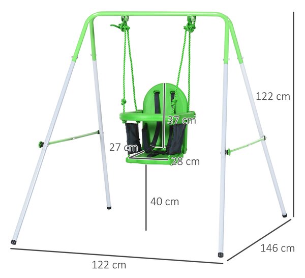 Outsunny Altalena per Bambini 6-36 Mesi da Giardino e Salotto in Acciaio e PE con Seggiolino e Bretelle di Sicurezza, 122x146x122 cm, Verde|Aosom