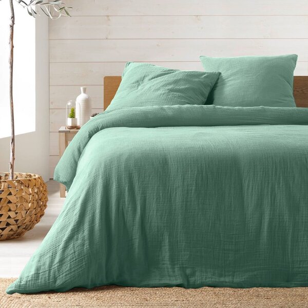 Set copripiumino e federa verde chiaro in mussola per letto matrimoniale/per letto esteso 240x220 cm Angelia – douceur d'intérieur