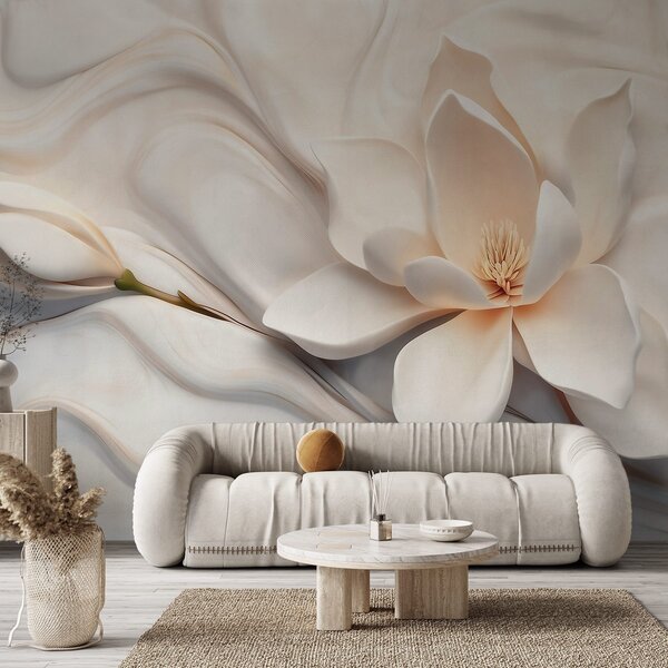 Carta da parati Magnolia bianca tridimensionale con imitazione della texture del marmo in rilievo, Carta da parati Floreale, w09729 : Uwalls.it
