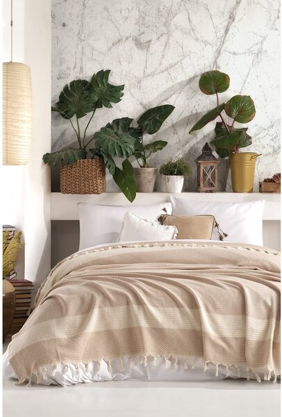 Copriletto in cotone beige per letto matrimoniale 230x200 cm Seritli - Mijolnir