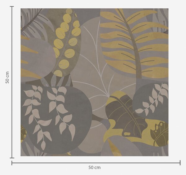 Carta da parati Foglie astratte nei toni del grigio e del giallo, Parati fiori e piante classici, a01112 : Uwalls.it