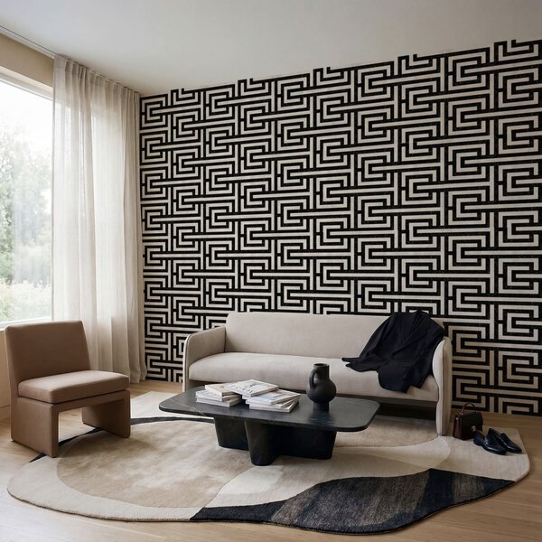 Carta da parati Motivo geometrico bianco e nero a labirinto, Parati astratta classici, a01073 : Uwalls.it