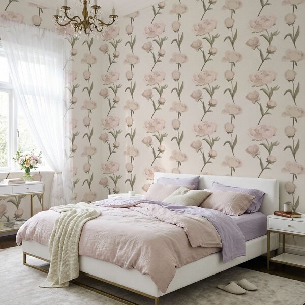 Carta da parati Peonie rosa tenue su sfondo chiaro, Parati fiori e piante classici, a01114 : Uwalls.it
