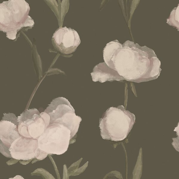 Carta da parati Peonie rosa tenue su sfondo scuro, Parati fiori e piante classici, a01114v1 : Uwalls.it