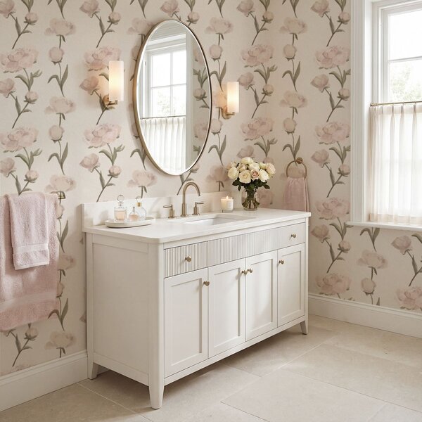 Carta da parati Peonie rosa tenue su sfondo chiaro, Parati fiori e piante classici, a01114 : Uwalls.it