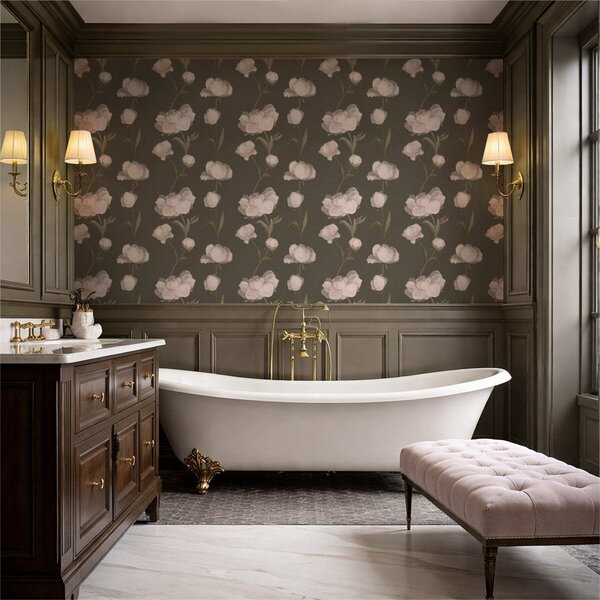 Carta da parati Peonie rosa tenue su sfondo scuro, Parati fiori e piante classici, a01114v1 : Uwalls.it