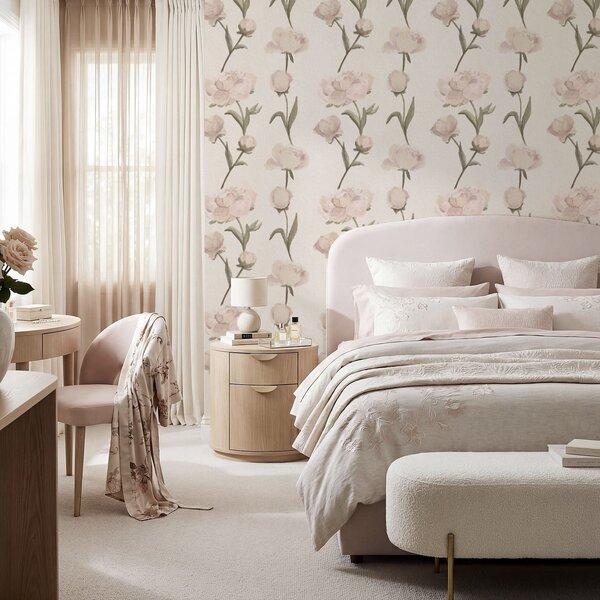 Carta da parati Peonie rosa tenue su sfondo chiaro, Parati fiori e piante classici, a01114 : Uwalls.it