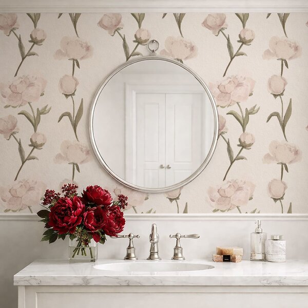 Carta da parati Peonie rosa tenue su sfondo chiaro, Parati fiori e piante classici, a01114 : Uwalls.it