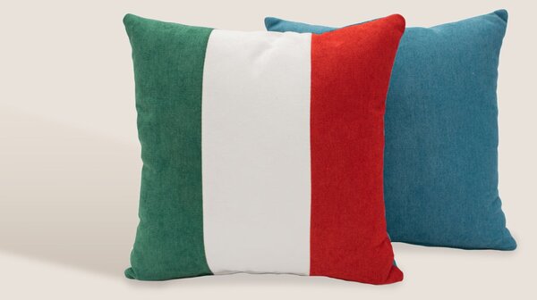 Italia cuscino doppia faccia con bandiera italiana e azzurro