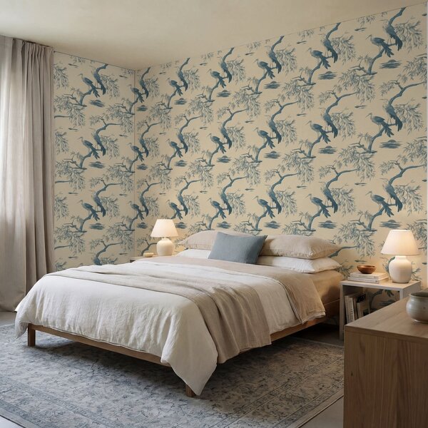 Carta da parati Uccelli su un ramo nei toni del blu, Parati animali classici, Parati animali uccelli classici, a01116 : Uwalls.it