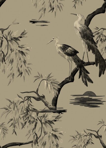 Carta da parati Uccelli su un ramo in tonalità monocromatiche, Parati animali classici, Parati animali uccelli classici, a01116v2 : Uwalls.it