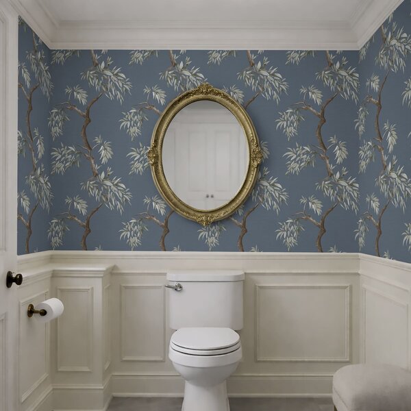 Carta da parati Ramo di albero con foglie su sfondo blu, Parati fiori e piante classici, a01117 : Uwalls.it