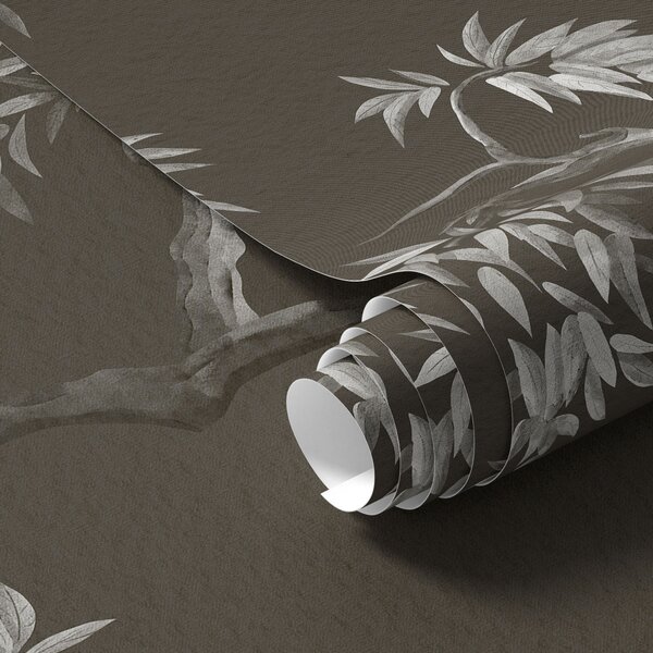 Carta da parati Ramo monocromatico con foglie su sfondo scuro, Parati fiori e piante classici, a01117v2 : Uwalls.it