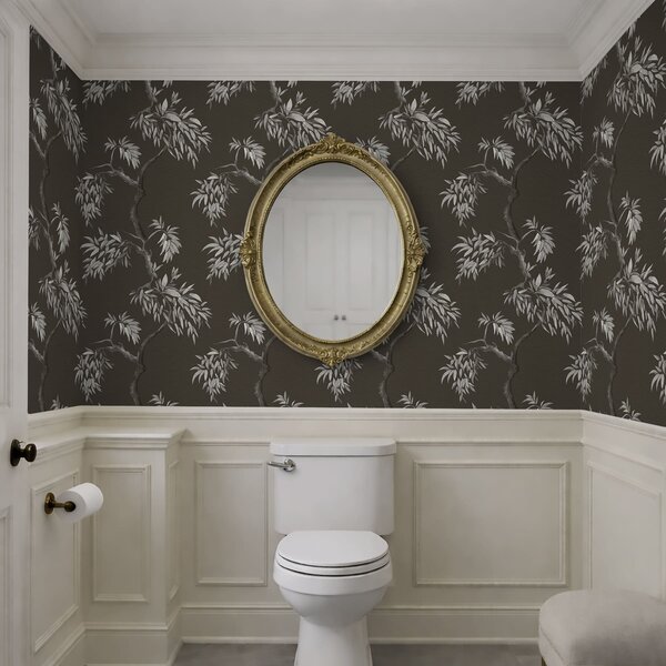 Carta da parati Ramo monocromatico con foglie su sfondo scuro, Parati fiori e piante classici, a01117v2 : Uwalls.it