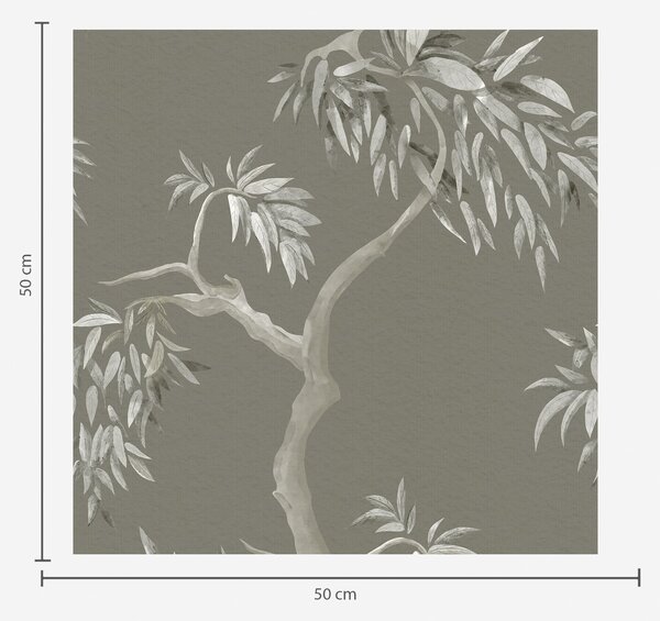 Carta da parati Ramo leggero con foglie su sfondo color oliva, Parati fiori e piante classici, a01117v1 : Uwalls.it