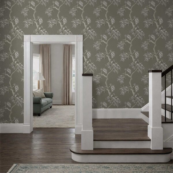 Carta da parati Ramo leggero con foglie su sfondo color oliva, Parati fiori e piante classici, a01117v1 : Uwalls.it