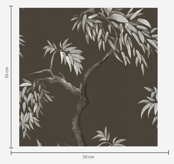 Carta da parati Ramo monocromatico con foglie su sfondo scuro, Parati fiori e piante classici, a01117v2 : Uwalls.it