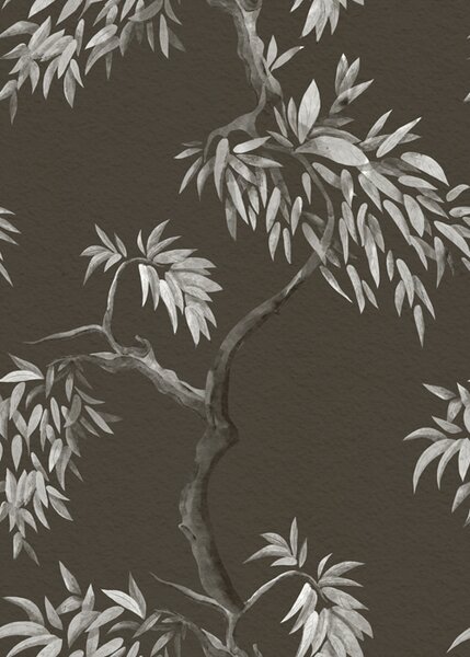 Carta da parati Ramo monocromatico con foglie su sfondo scuro, Parati fiori e piante classici, a01117v2 : Uwalls.it