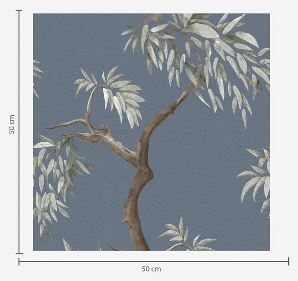 Carta da parati Ramo di albero con foglie su sfondo blu, Parati fiori e piante classici, a01117 : Uwalls.it
