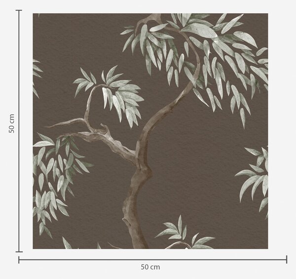 Carta da parati Ramo di albero con foglie su sfondo marrone, Parati fiori e piante classici, a01117v3 : Uwalls.it