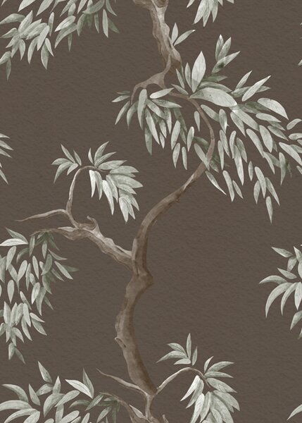 Carta da parati Ramo di albero con foglie su sfondo marrone, Parati fiori e piante classici, a01117v3 : Uwalls.it