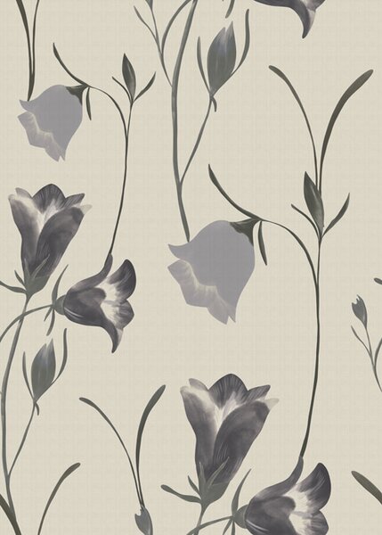 Carta da parati Fiori grigi a campana su sfondo beige chiaro, Parati fiori e piante classici, a01119 : Uwalls.it