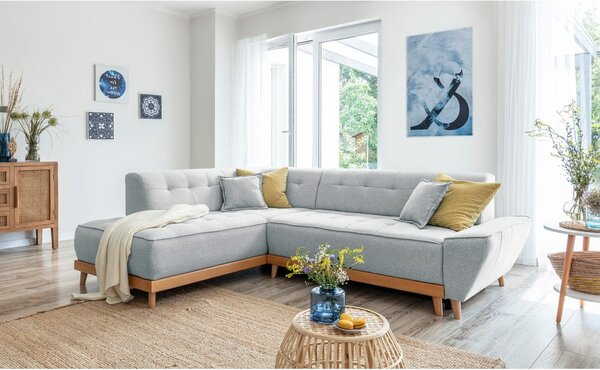 Divano letto angolare grigio chiaro L, angolo sinistro Dazzling Daisy - Miuform