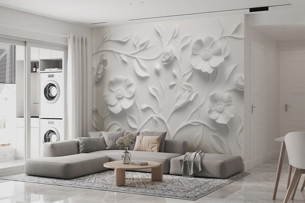 Carta da parati Ornamento floreale in rilievo grigio, Carta da parati 3D, w09710 : Uwalls.it