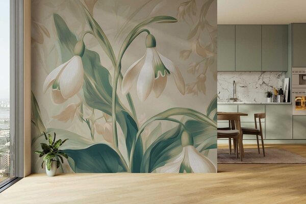 Carta da parati bucaneve in fiore su sfondo beige, Carta da parati Buffer, w05234 : Uwalls.it