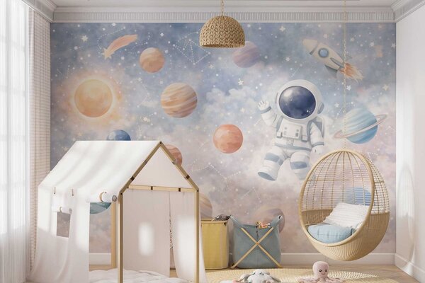 Carta da parati un piccolo astronauta tra pianeti e stelle, Carta da parati Buffer, w05233 : Uwalls.it