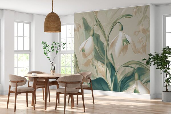 Carta da parati bucaneve in fiore su sfondo beige, Carta da parati Buffer, w05234 : Uwalls.it