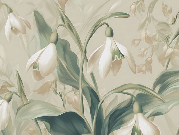Carta da parati bucaneve in fiore su sfondo beige, Carta da parati Buffer, w05234 : Uwalls.it