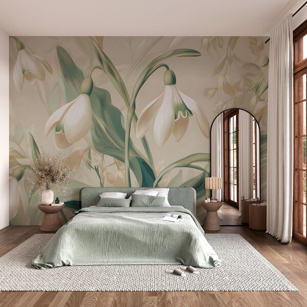Carta da parati bucaneve in fiore su sfondo beige, Carta da parati Buffer, w05234 : Uwalls.it