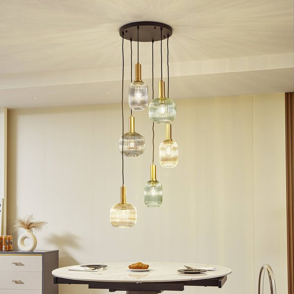 Lampada a sospensione Doroteo Lindby, dimmerabile, Alluminio / Grigio / Zincato, Soggiorno / Sala da pranzo, Vetro, Vintage, Lampada a sospensione